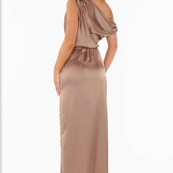 Elegant One-Shoulder Brown Dress - Picture 2 of 6